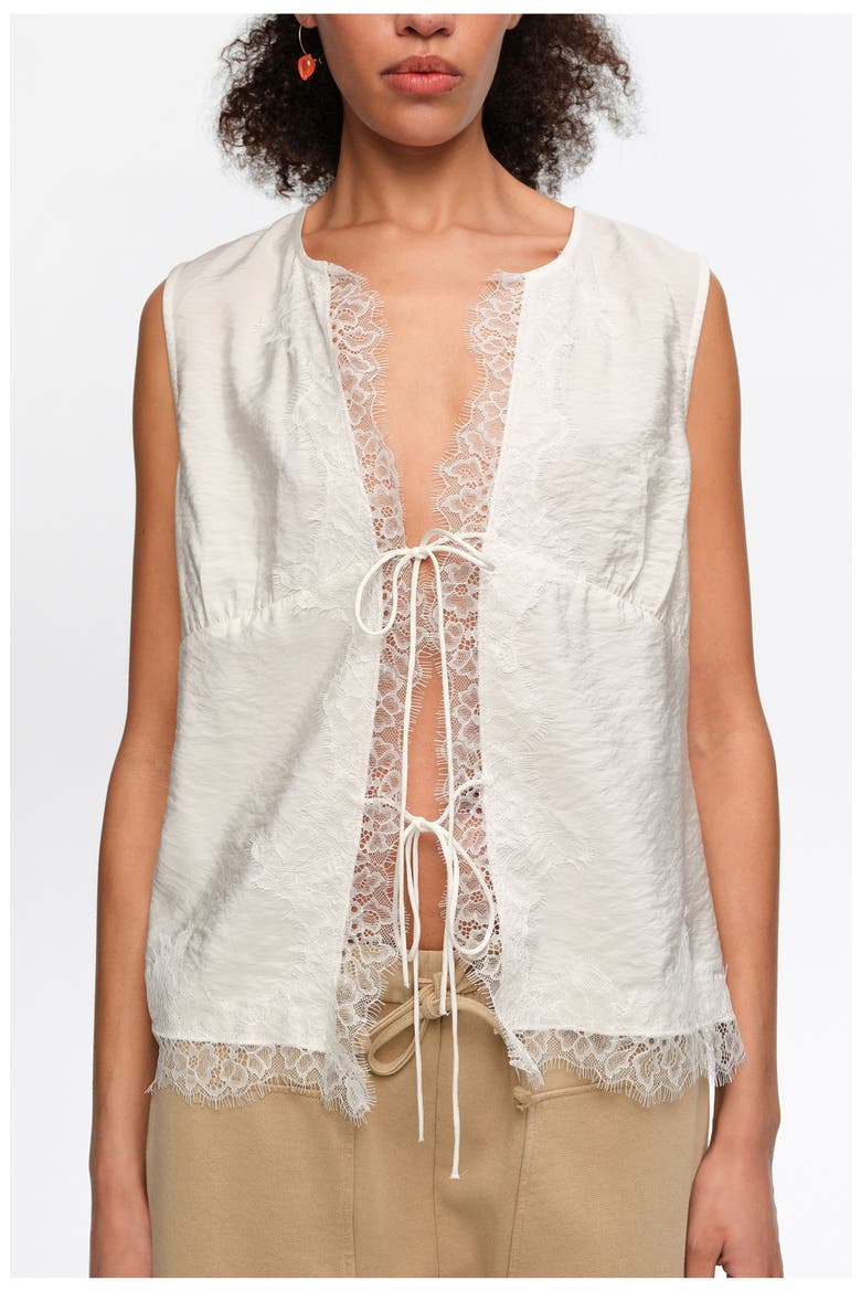 Short-Sleeve Shirt With Lace And Ties, Alternate, color, WHITE