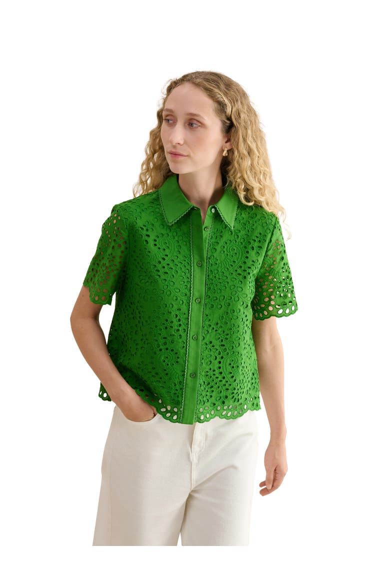 Caroline Short Sleeve Loose Fit Shirt, Main, color, Emerald Green
