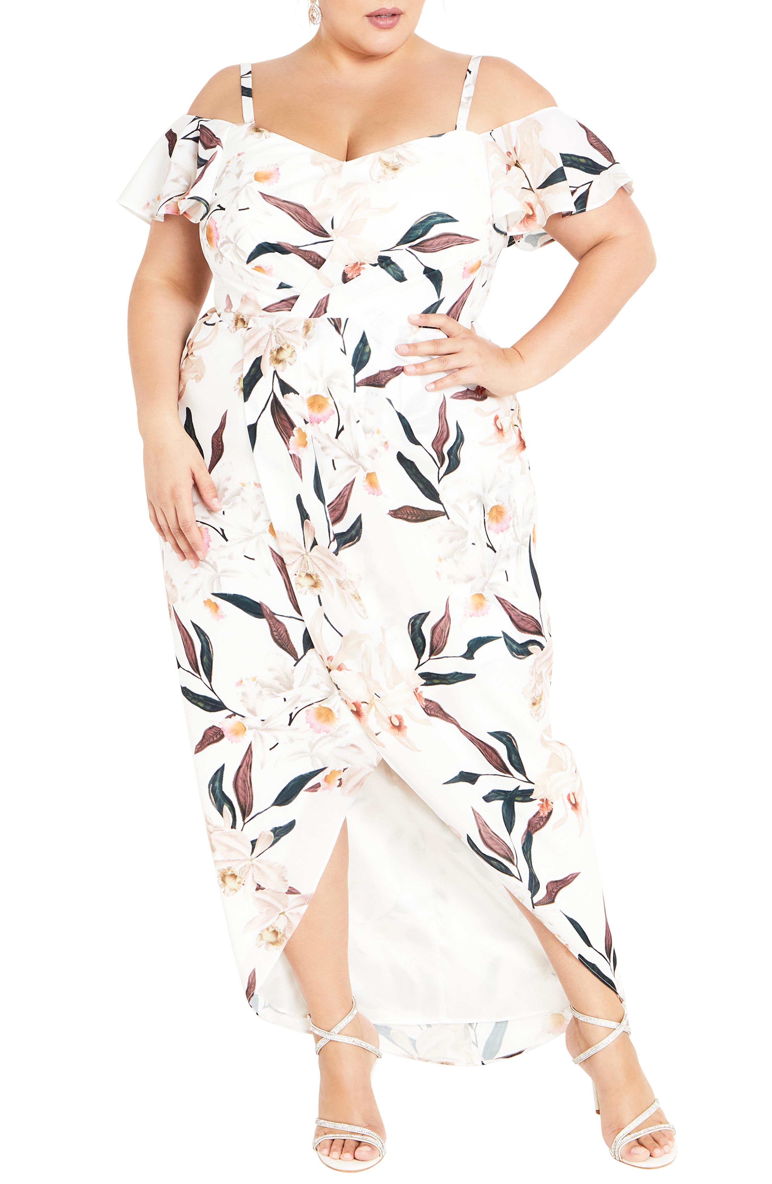 Orchid Cold Shoulder Tulip Hem Dress