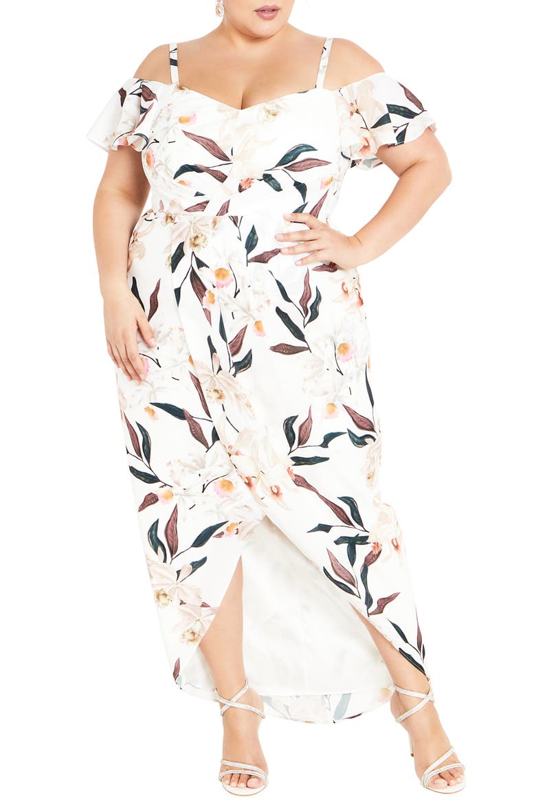 Orchid Cold Shoulder Tulip Hem Dress, Main, color, SWEET ORCHID