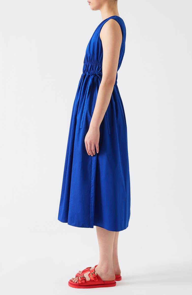 LK Bennett Lea Sleeveless Tie Waist Cotton Midi Dress, Alternate, color, Ultra Blue
