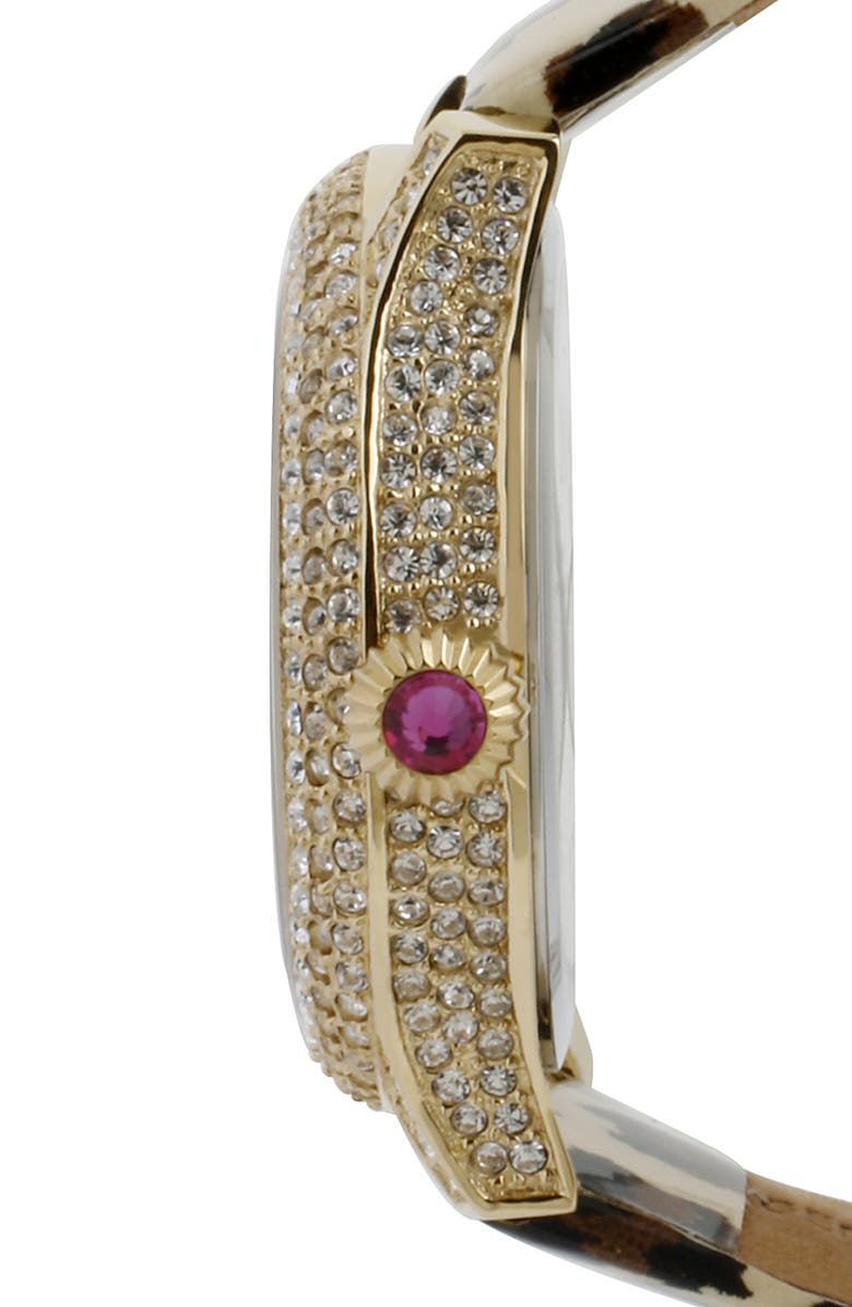 Betsey Johnson Skull Dial Leather Strap Watch, 40mm, Alternate, color,