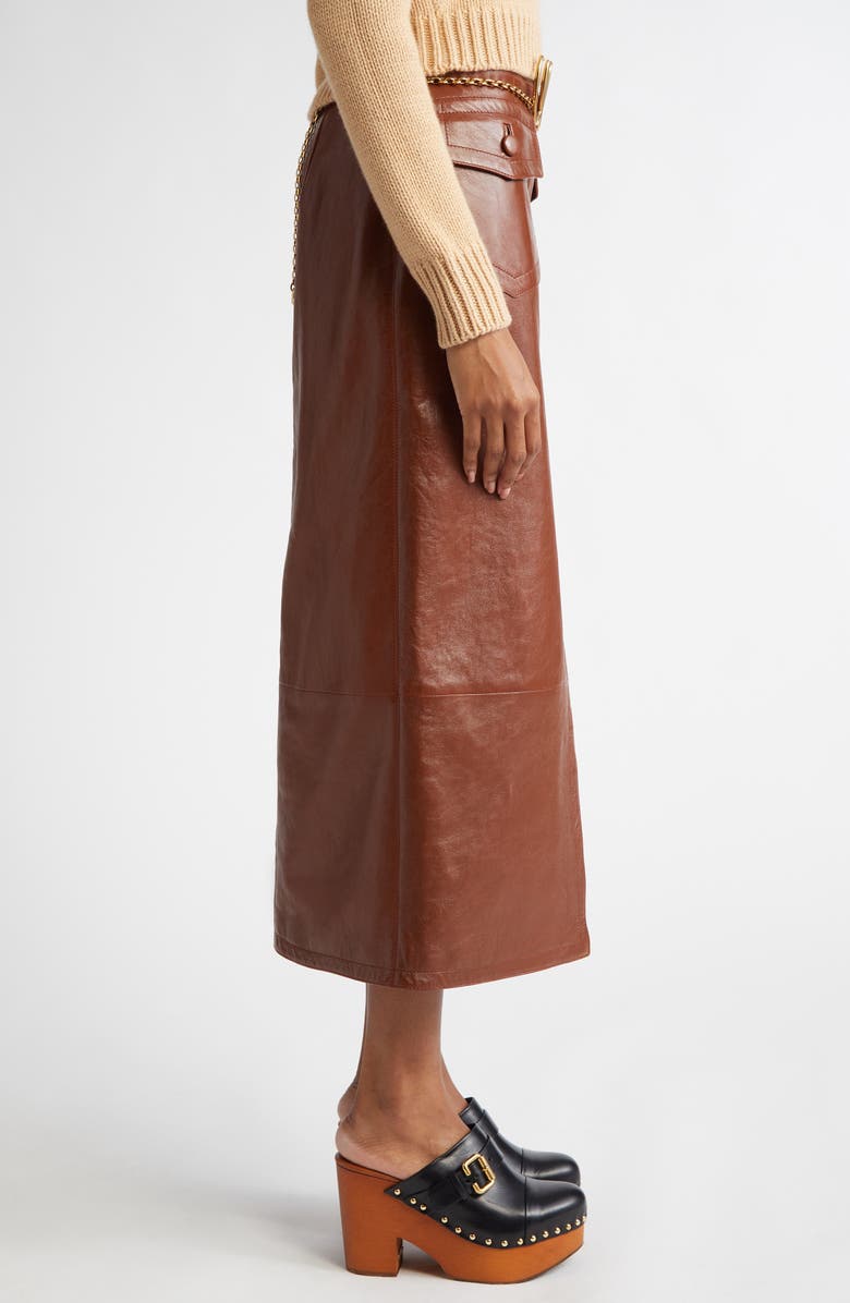 Chloé Front Slit Leather Midi Skirt, Alternate, color, 