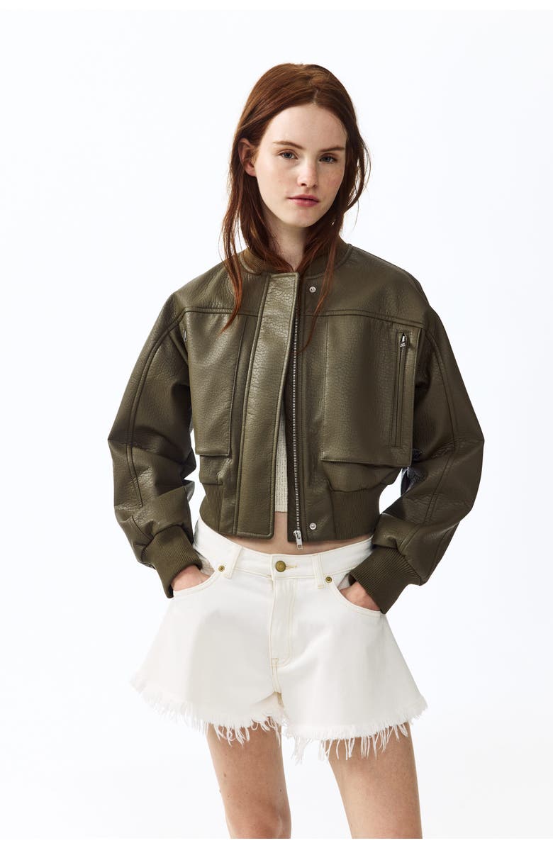 H&M Coated Bomber Jacket, Alternate, color, Dark Khaki Green