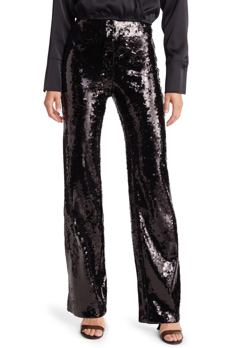 Good American Sequin Flare Pants, Main, color, 