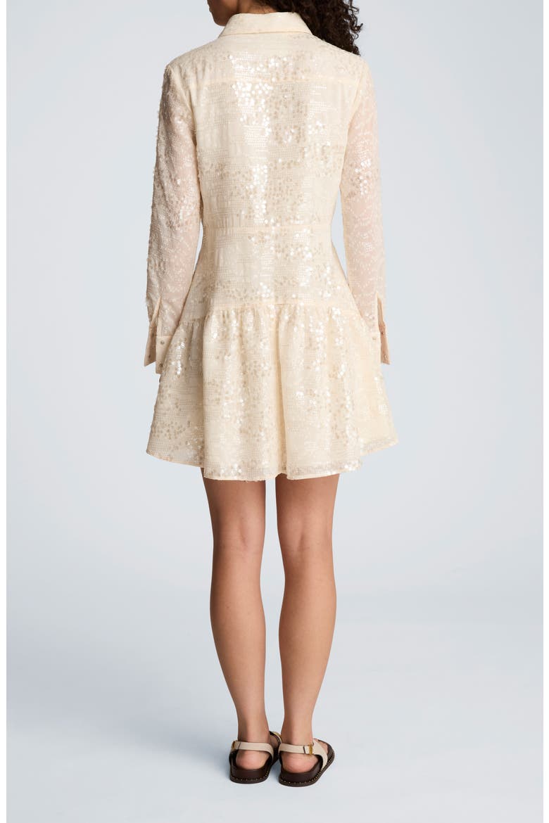 Sequin Flare Long Sleeve Mini Shirtdress, Alternate, color, OYSTER