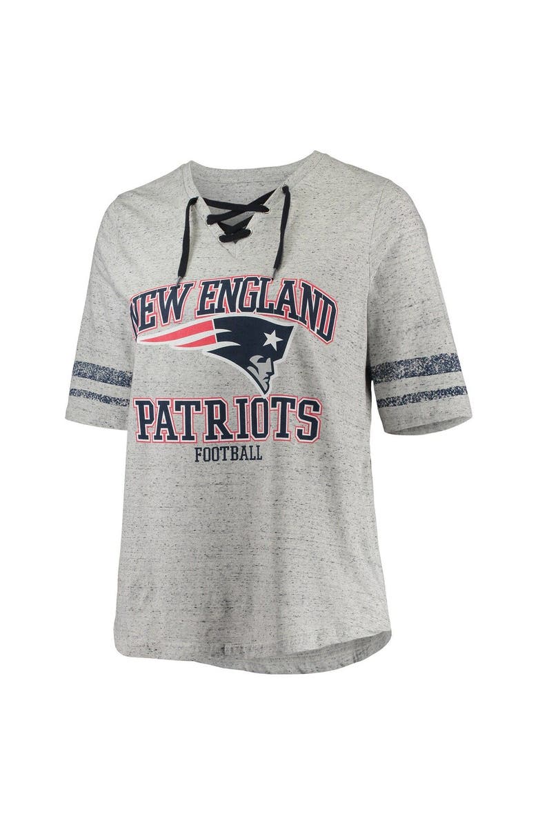 PROFILE Men's Mac Jones Heathered Gray New England Patriots Plus Size Lace-Up V-Neck T-Shirt, Alternate, color,