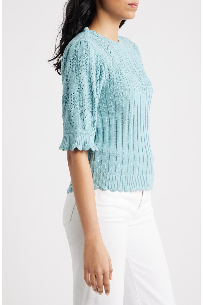 Mixed Stitch Elbow Sleeve Sweater, Alternate, color, PALE TEAL