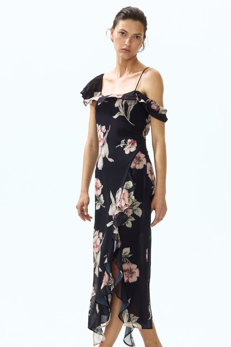 Asymmetric Open-shoulder Dress, Alternate, color, Black/floral
