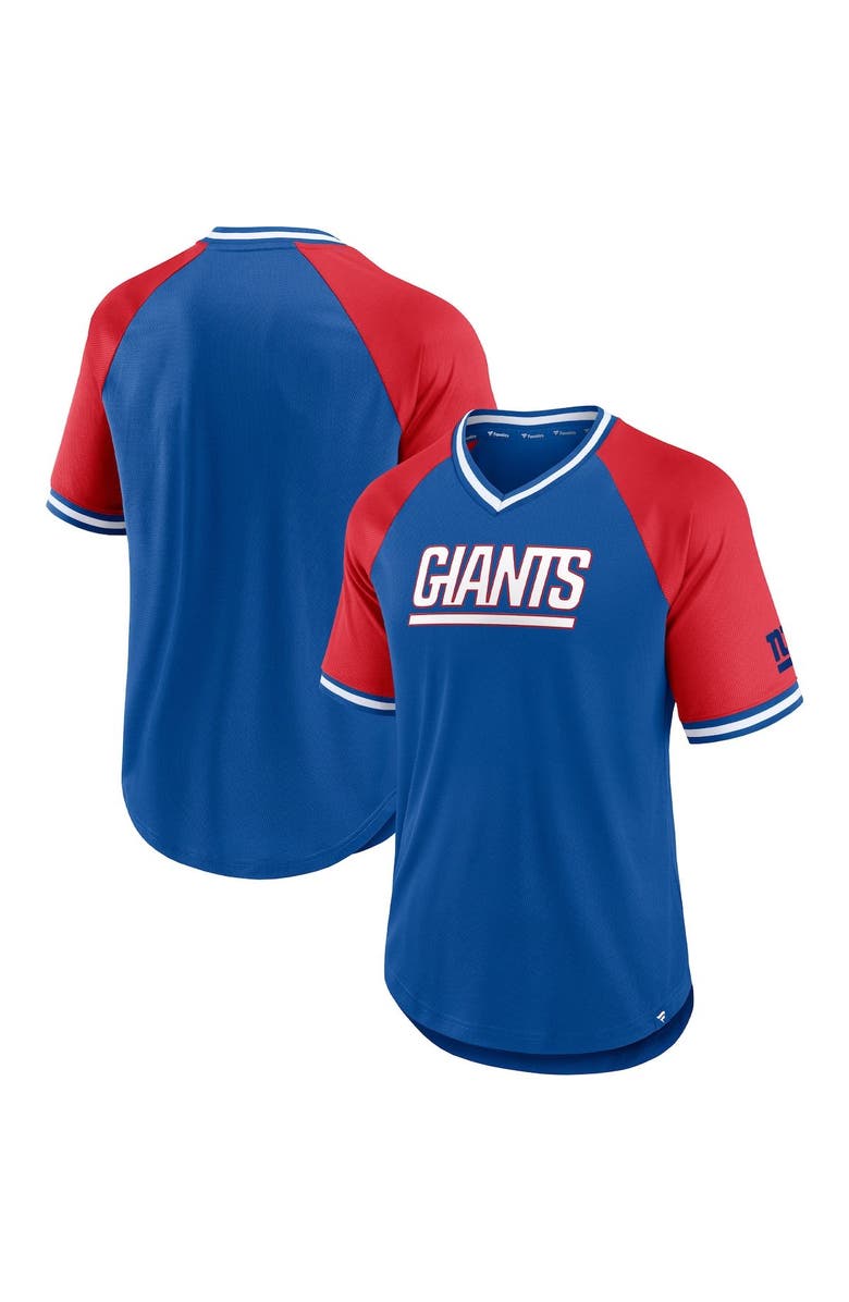 FANATICS Men's Fanatics Branded Royal/Red New York Giants Second Wind Raglan V-Neck T-Shirt, Main, color,