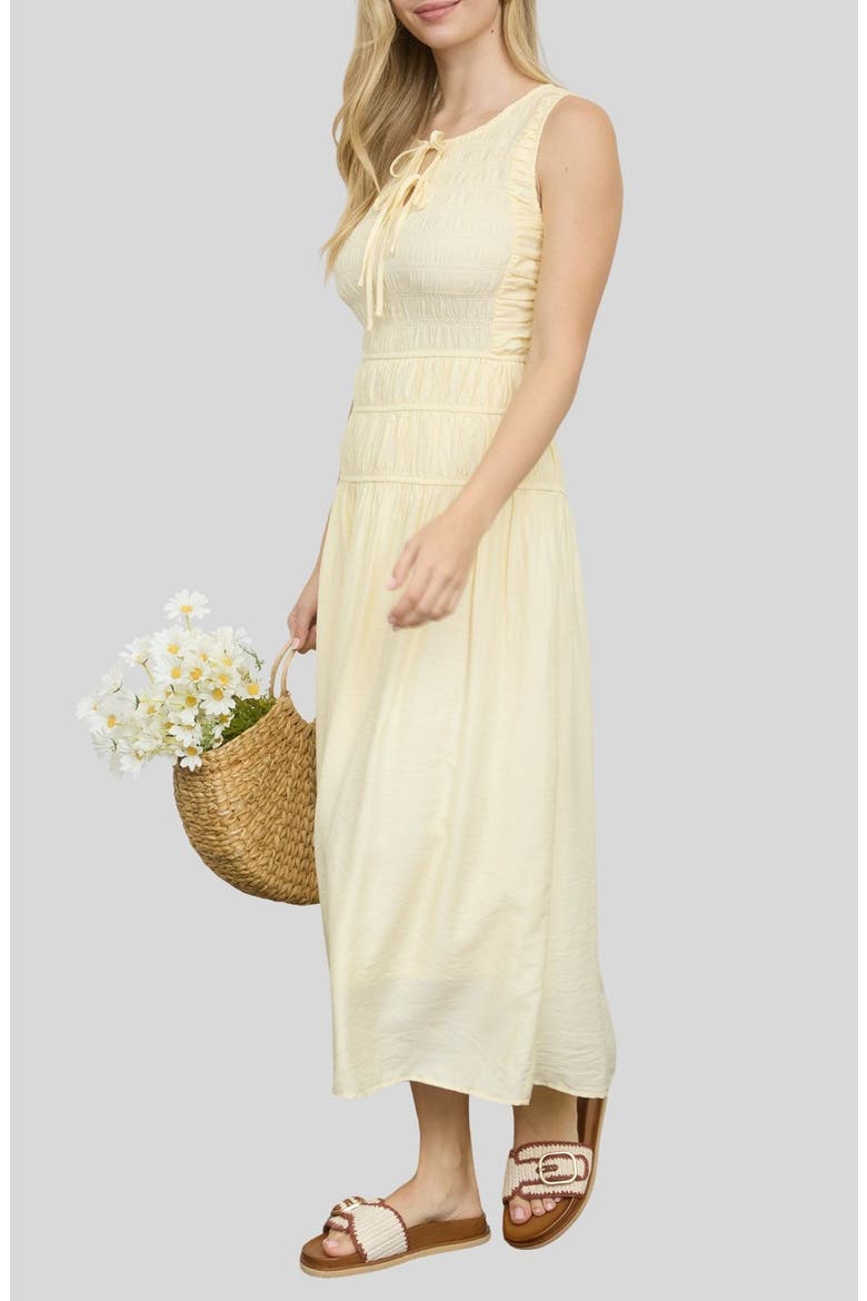 Smock Bodice Midi Dress, Alternate, color, BUTTER YELLOW