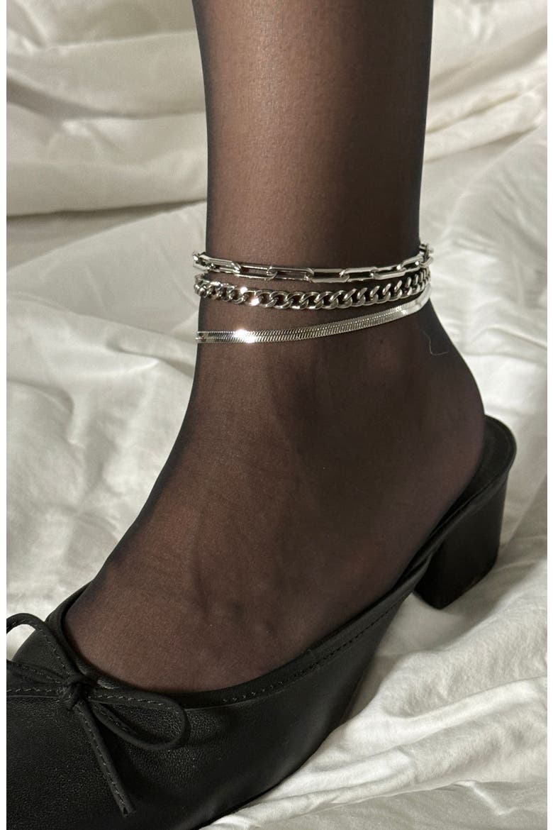 Set of 3 Assorted Chain Anklets, Alternate, color, SILVER