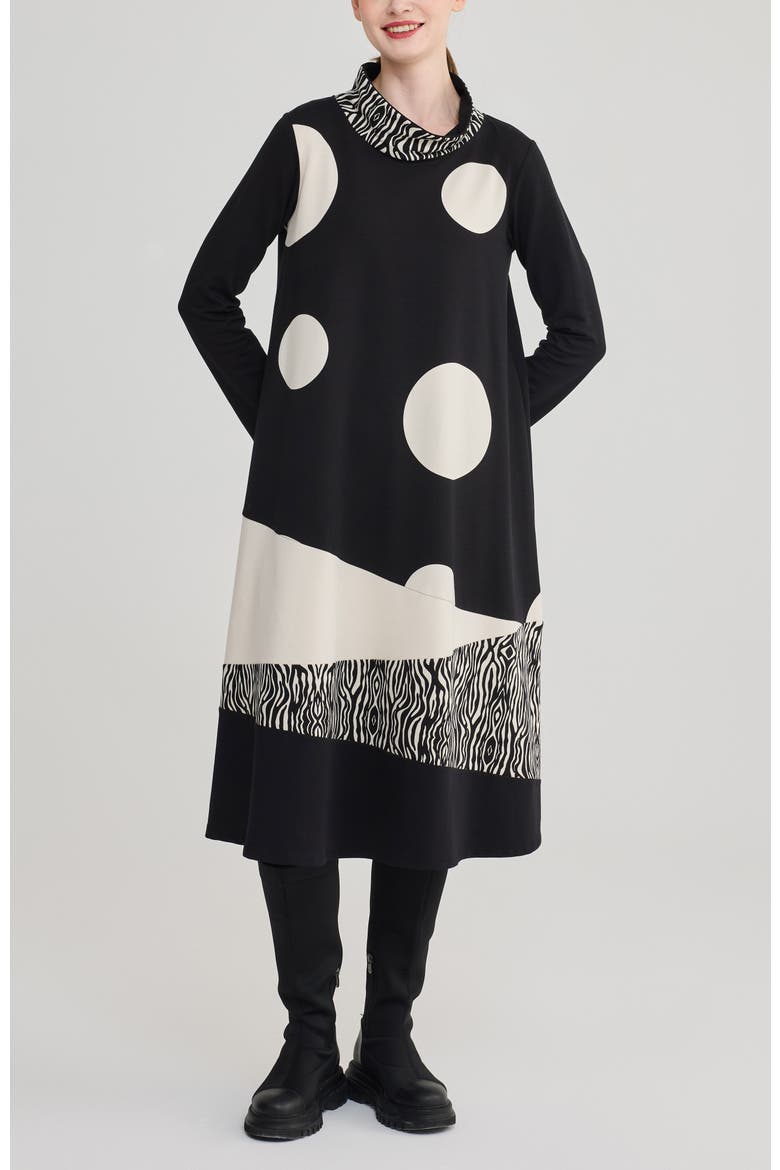 Giulia Mixed Printed Jersey Dress, Alternate, color, Black