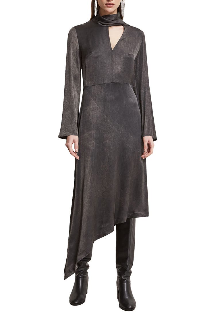 Viscose Asymmetrical Dress With Sash, Main, color, Metallic Silver