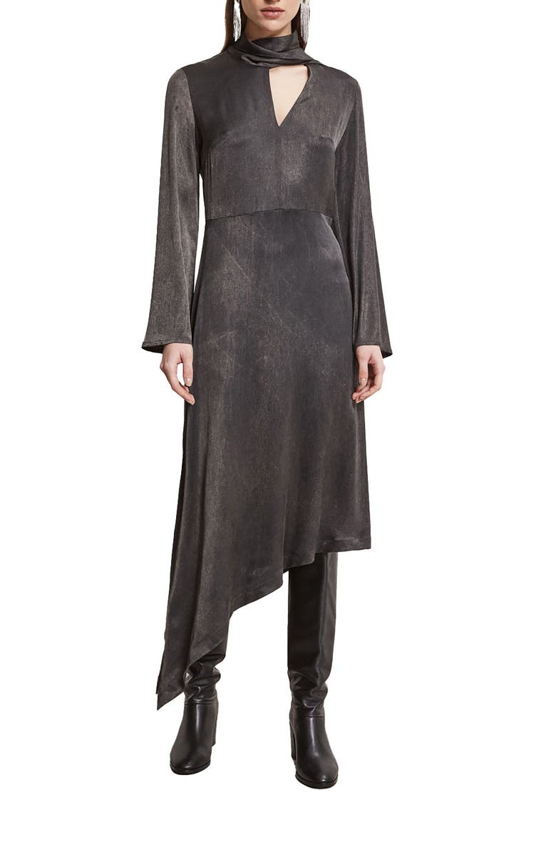 ottod'Ame Viscose Asymmetrical Dress With Sash, Main, color, Metallic Silver