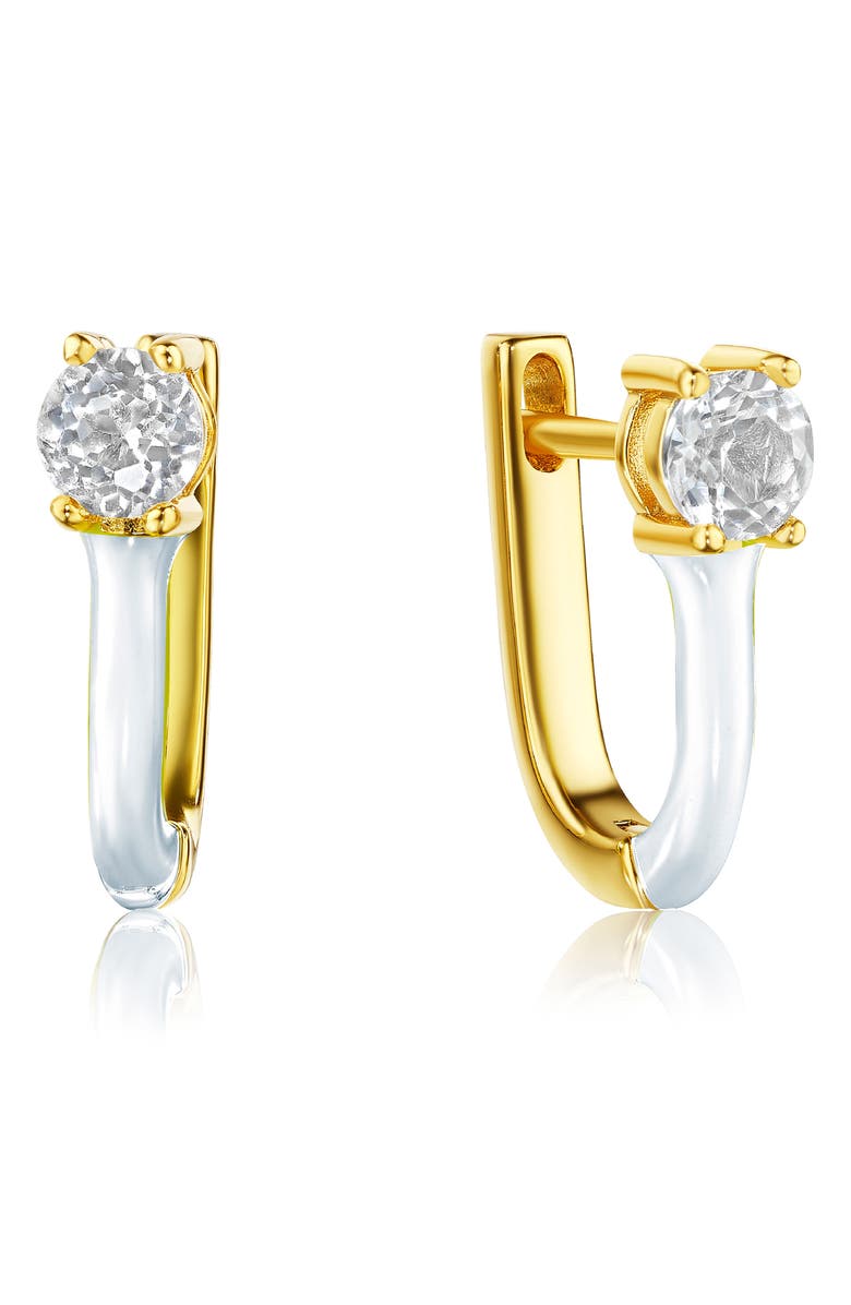 House of Frosted White Enamel & Stone Huggie Hoop Earrings, Main, color, White