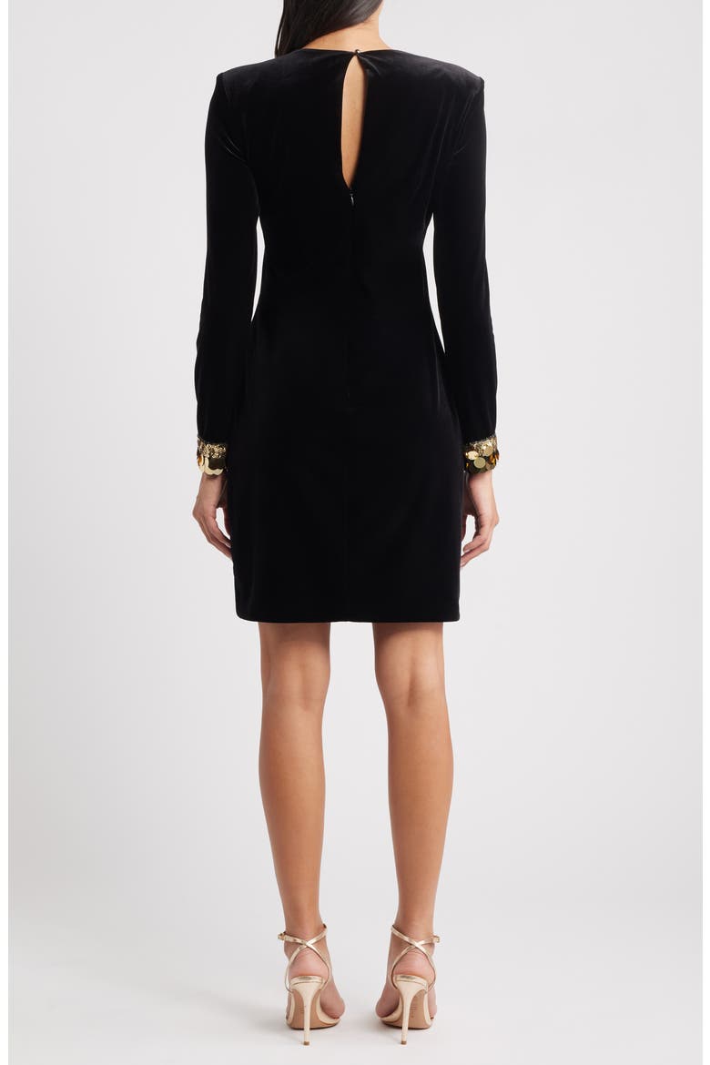 Paillette Detail Long Sleeve Velvet Cocktail Dress, Alternate, color, BLACK