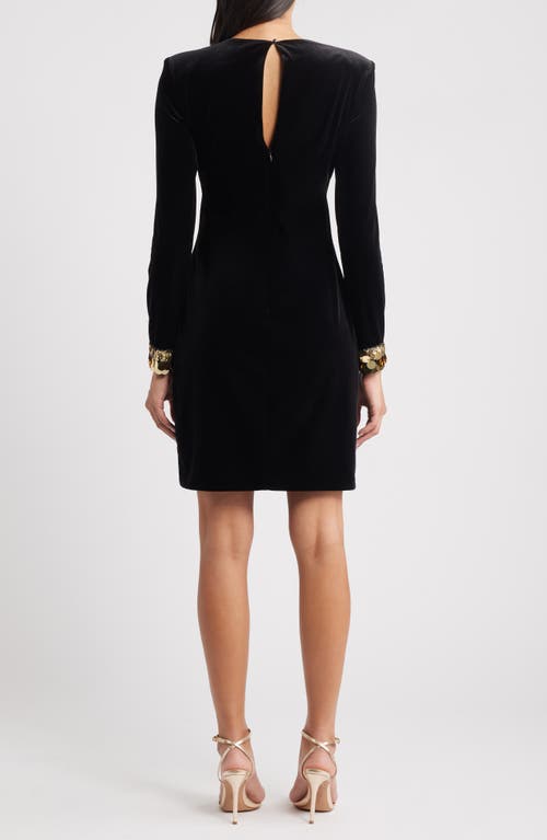 Vince Camuto Paillette Detail Long Sleeve Velvet Cocktail Dress In Black