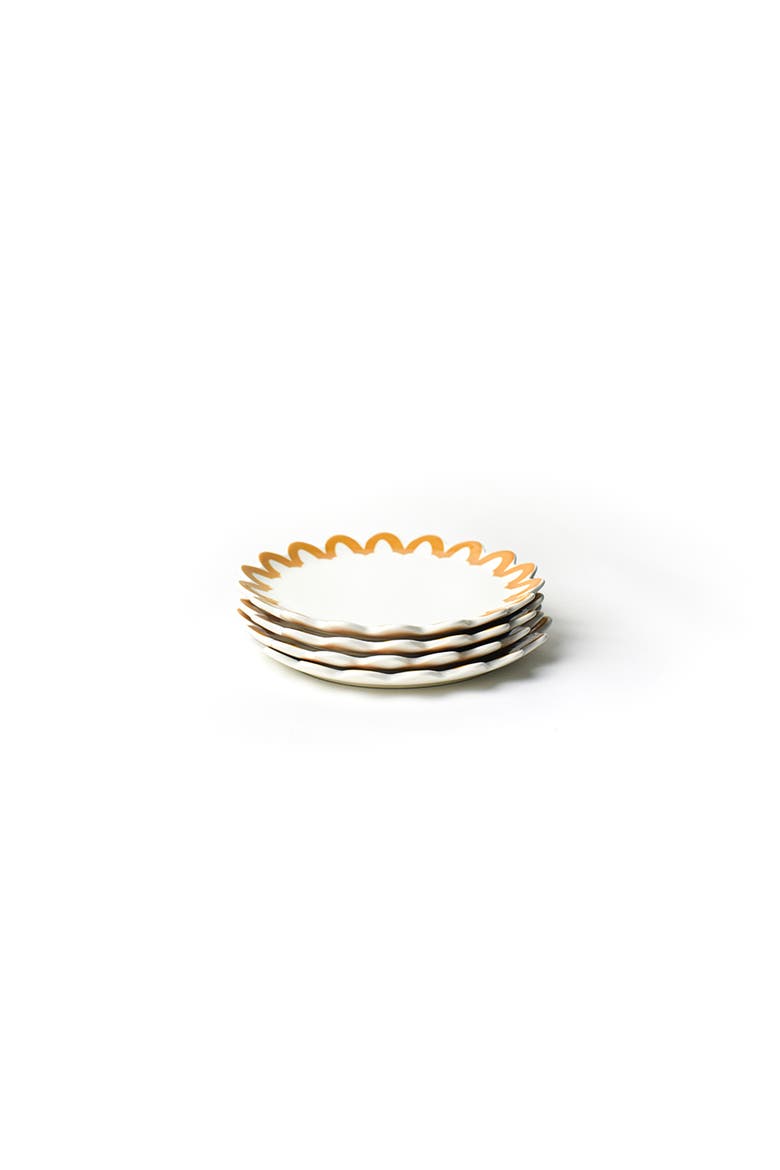 Brass Arabesque Trim Scallop Salad Plate Set of 4, Main, color, Yellow