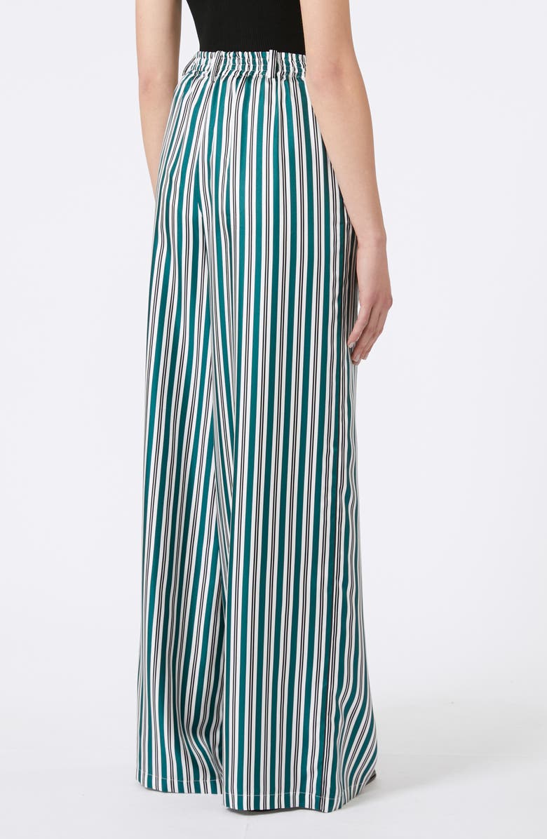 Max Mara Ladino Stripe Belted Wide Leg Silk Pants, Alternate, color, Dark Green