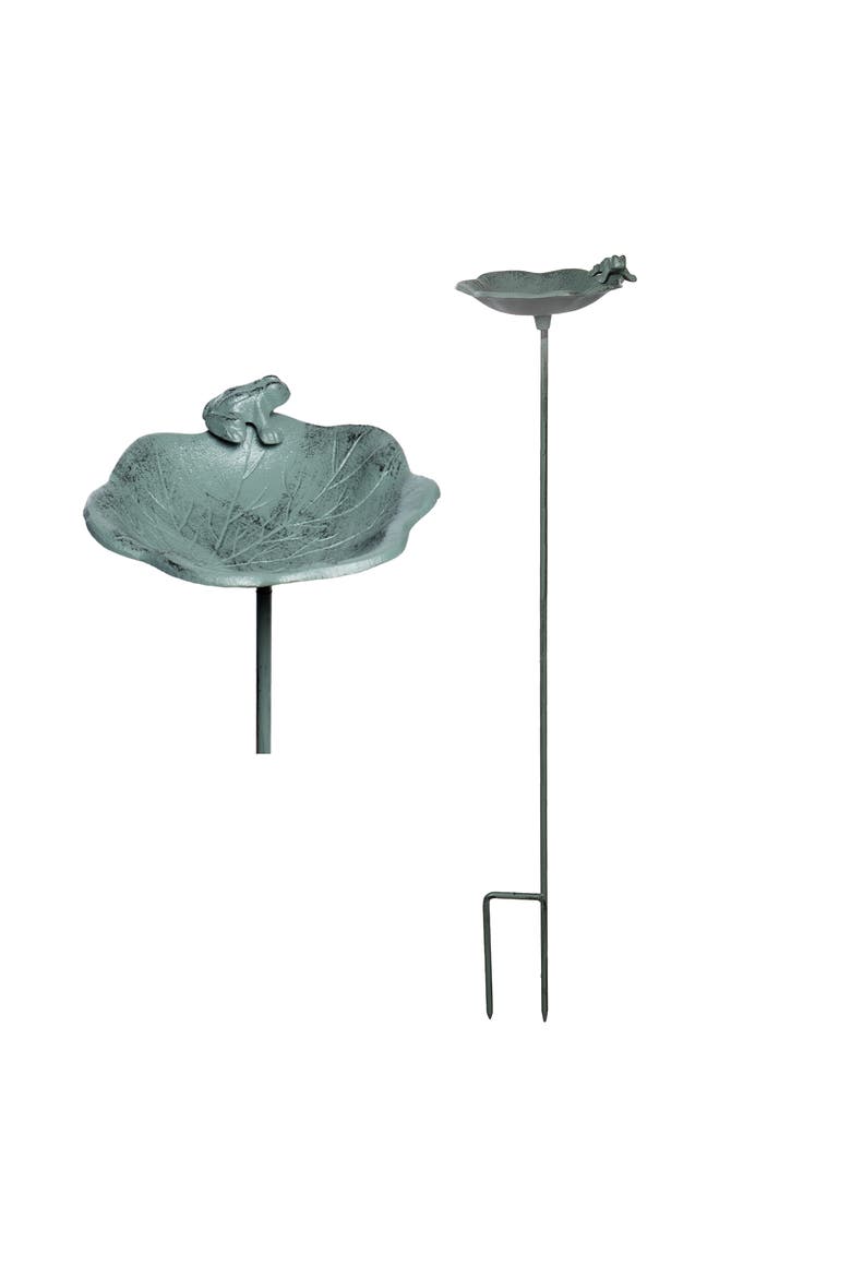 Iron Frog on Lily Pad Birdfeeder Metallic for Spring Garden Decor, Main, color, Green