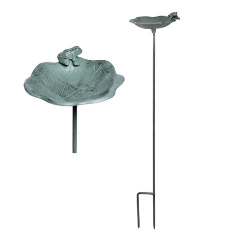 Iron Frog on Lily Pad Birdfeeder Metallic for Spring Garden Decor