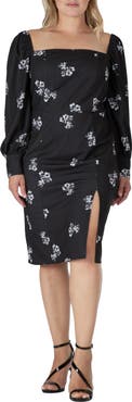 Standards & Practices Floral Ruched Long Sleeve Dress