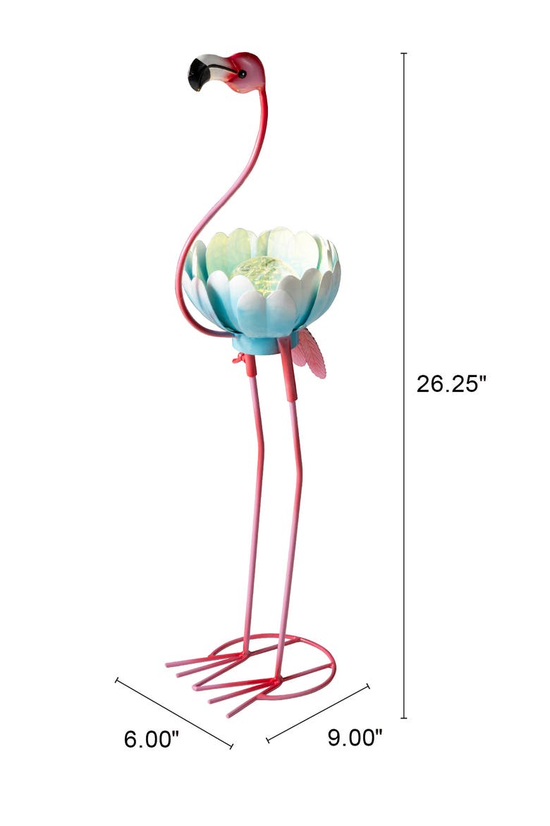 26.25"H Metal Solar Standing Flamingo Garden Statue, Alternate, color, Pink