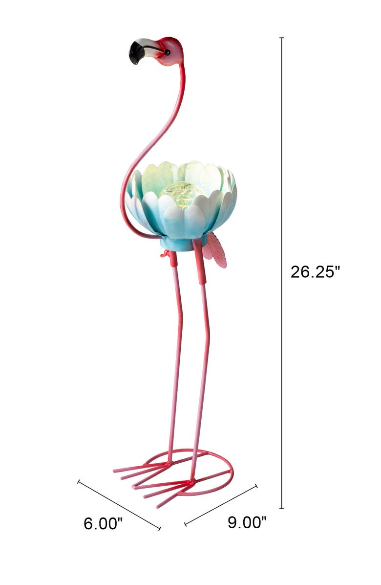 Glitzhome 26.25"H Metal Solar Standing Flamingo Garden Statue, Alternate, color, Pink