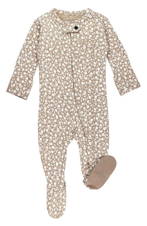 Shop L'ovedbaby Print Organic Cotton Two-way Zip Footie In Oatmeal Ditsy Floral