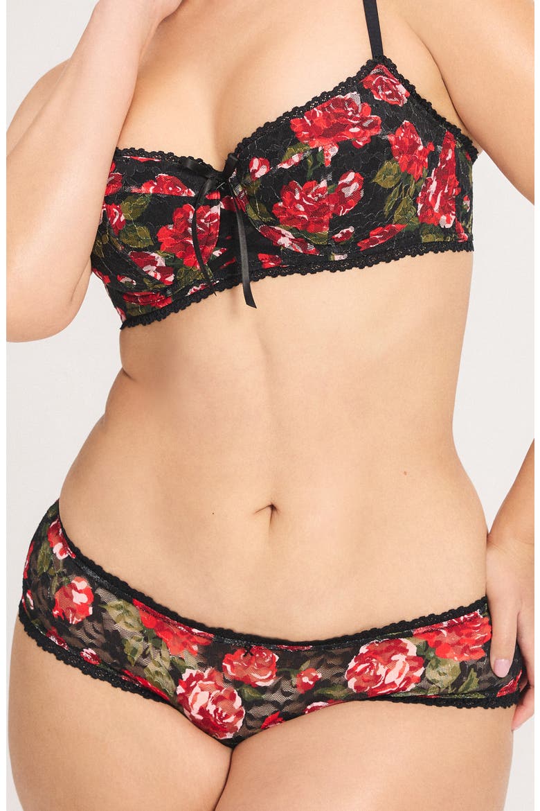 Sinful Rose Lace Briefs, Main, color, BLACK CAVIAR ROSY PASSIONS