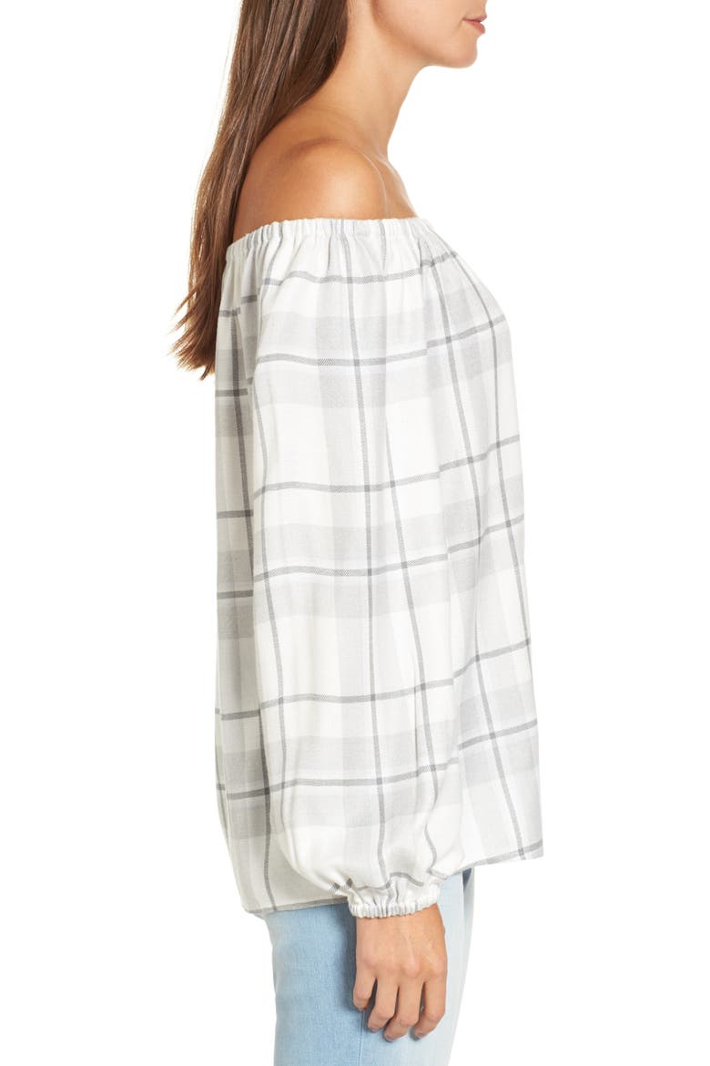 Off the Shoulder Plaid Blouse, Alternate, color, DOVE