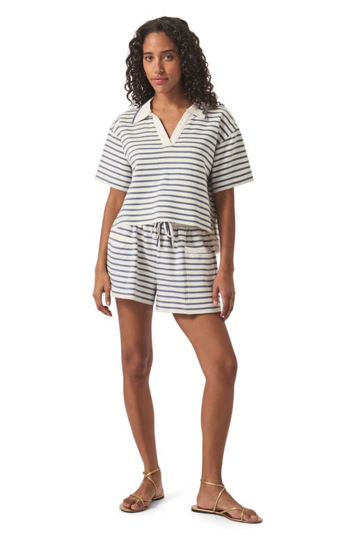 Splendid Cassie Stripe Terry Johnny Collar Polo In Blue