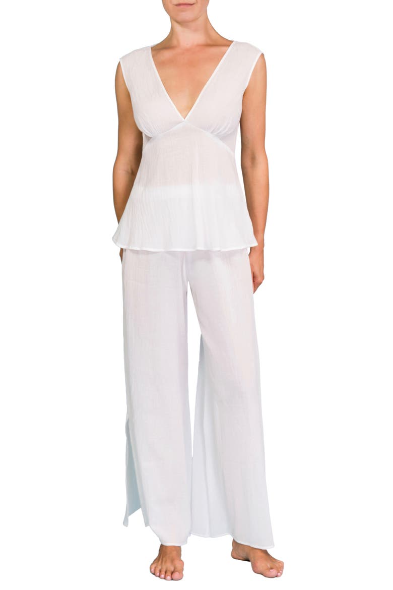 Deep V Wide Leg Pajamas, Main, color, WHITE