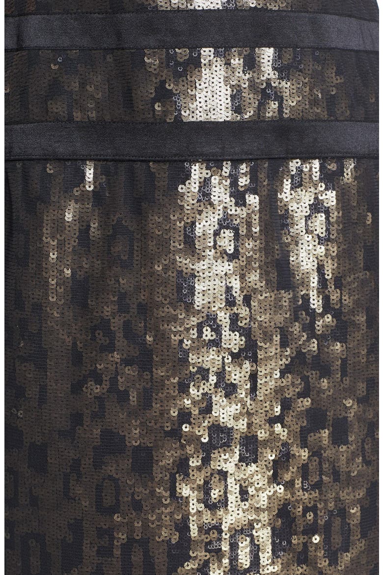 Illusion Sequin Sheath Dress, Alternate, color, BLACK/ GOLD