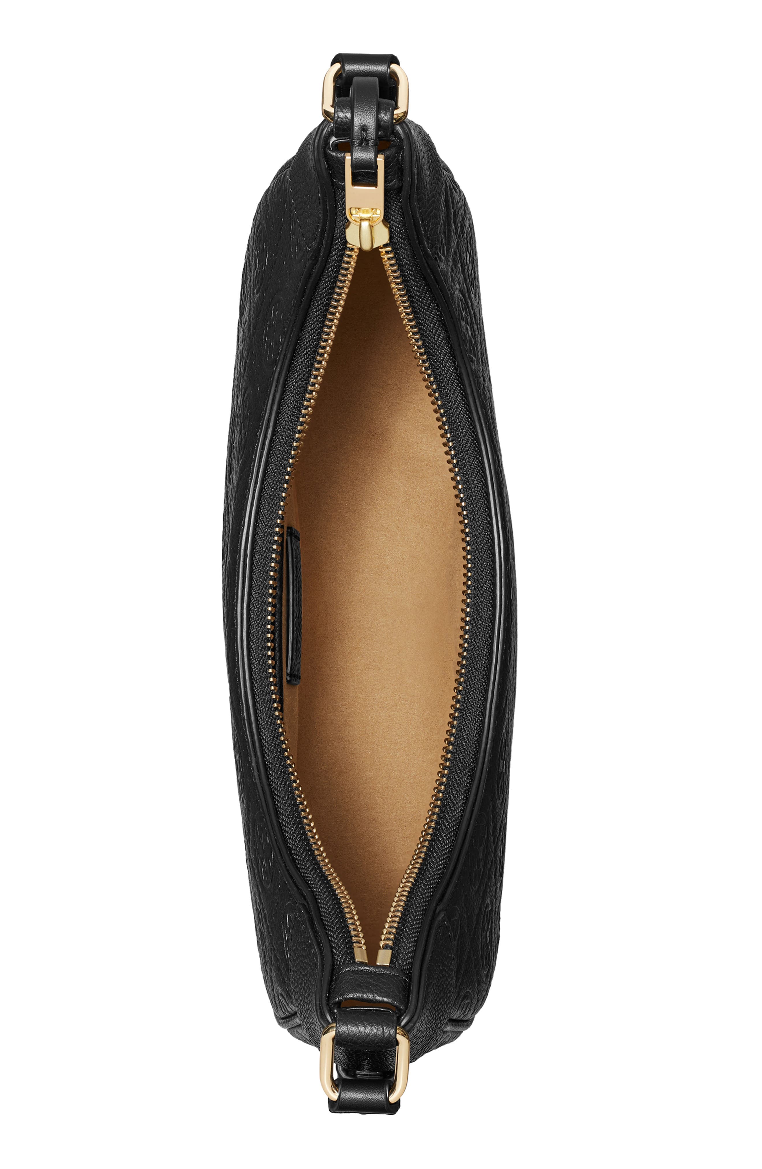 Tory Burch T Monogram Pebble Leather Crescent Shoulder Bag, Alternate, color, Black