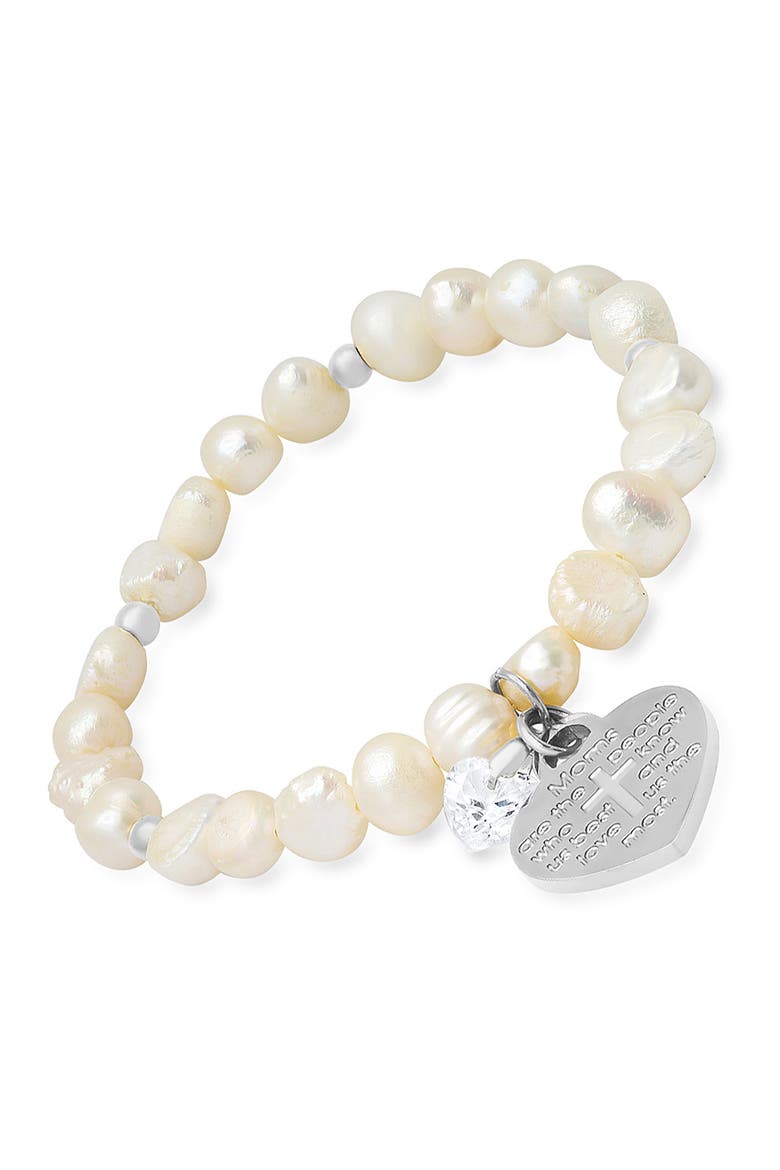 Stainless Steel & Freshwater Pearl Stretch Bracelet, Main, color, GOLD