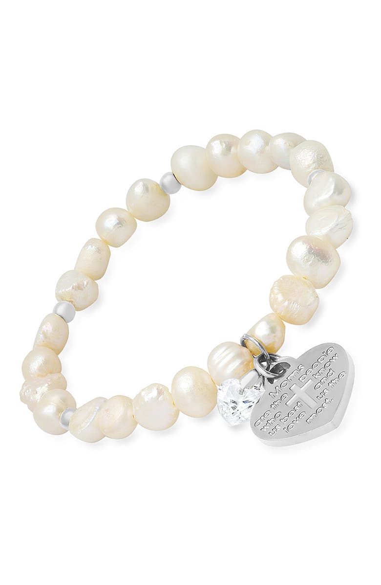 STEELTIME Stainless Steel & Freshwater Pearl Stretch Bracelet, Main, color, Gold