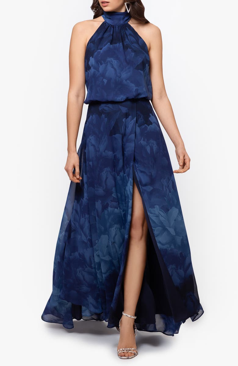 Betsy & Adam Tonal Floral Print Chiffon Gown, Main, color, 