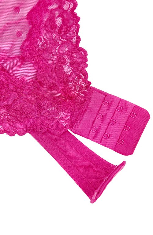 Curvy Couture Sheer Whisper Lace Thong Teddy In Glamberry