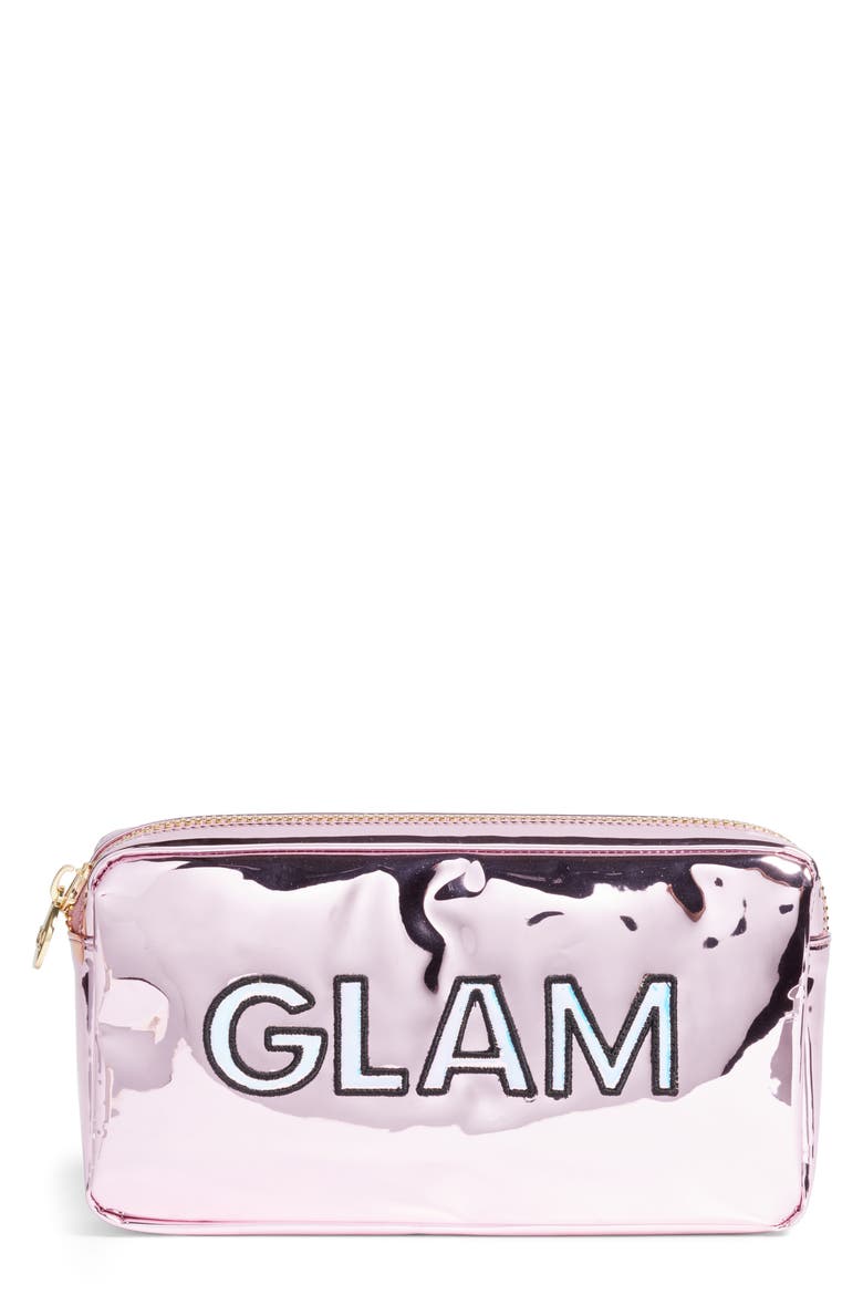 Glam Small Patent Makeup Bag, Main, color, PINK