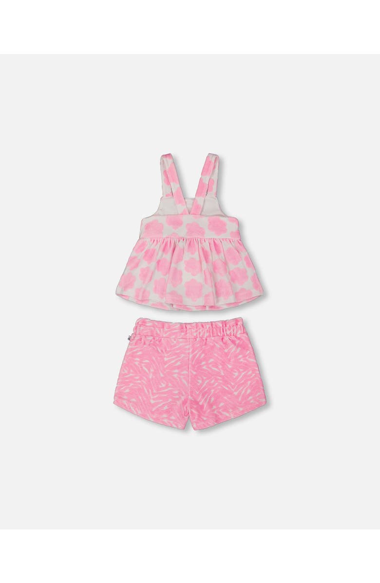 Deux par Deux Girl's Printed Terry Tank Top And Shorts Set Vibrant Pink And White, Alternate, color,