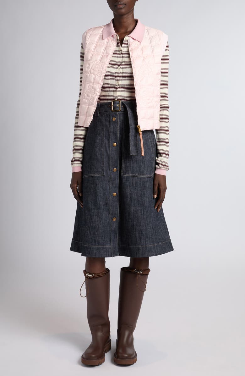 Moncler Floral Quilted Hybrid Puffer/Sweater Vest, Alternate, color, Pink