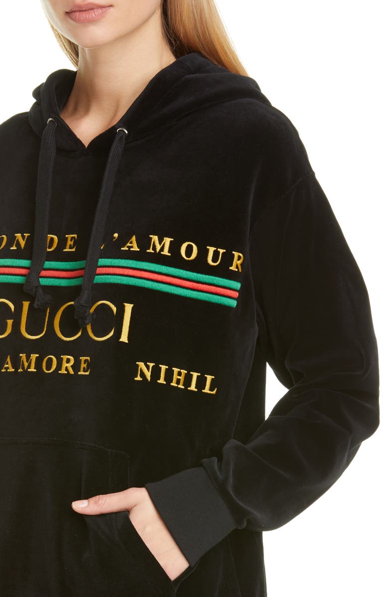 Gucci Oversize Embroidered Velour Hoodie, Alternate, color, 