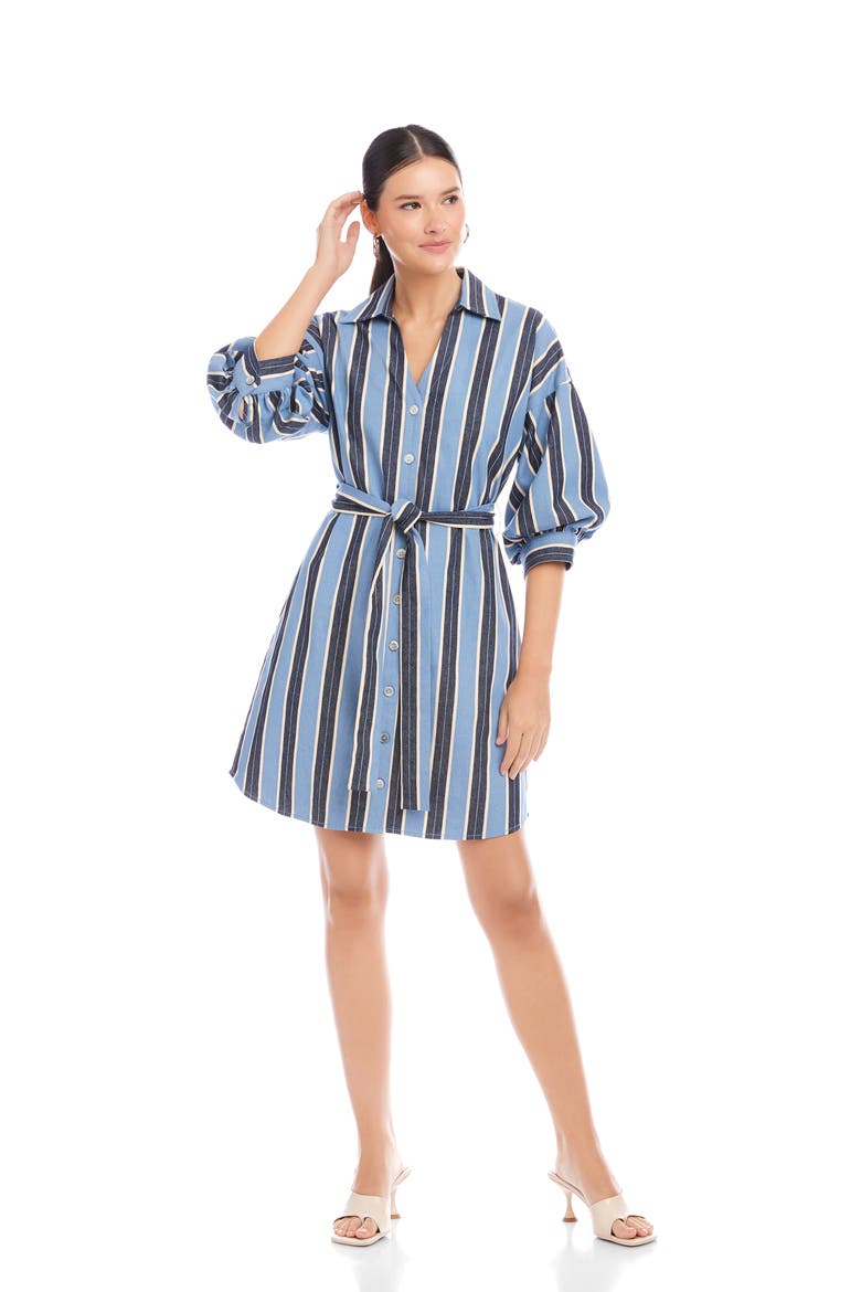 Blaire Stripe Lantern Sleeve Stretch Cotton Shirtdress, Alternate, color, BLUE/ CREAM