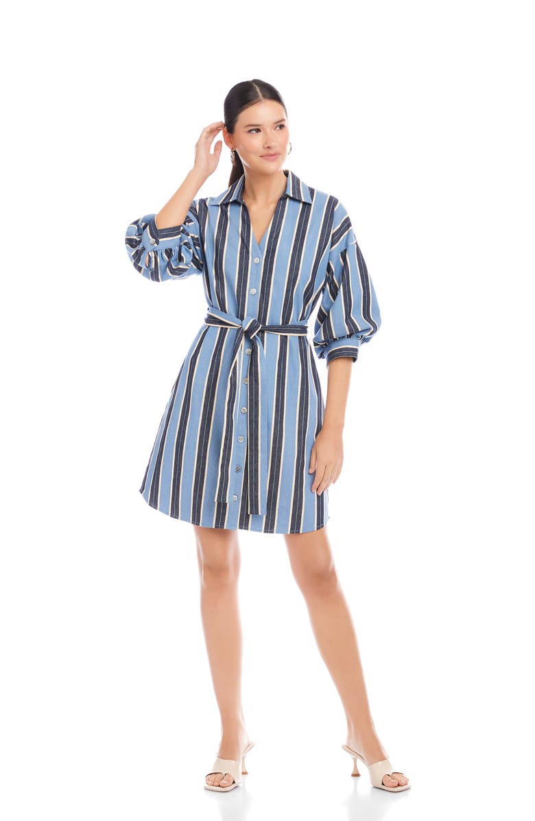 FIFTEEN TWENTY Blaire Stripe Lantern Sleeve Stretch Cotton Shirtdress, Alternate, color, Blue/ Cream
