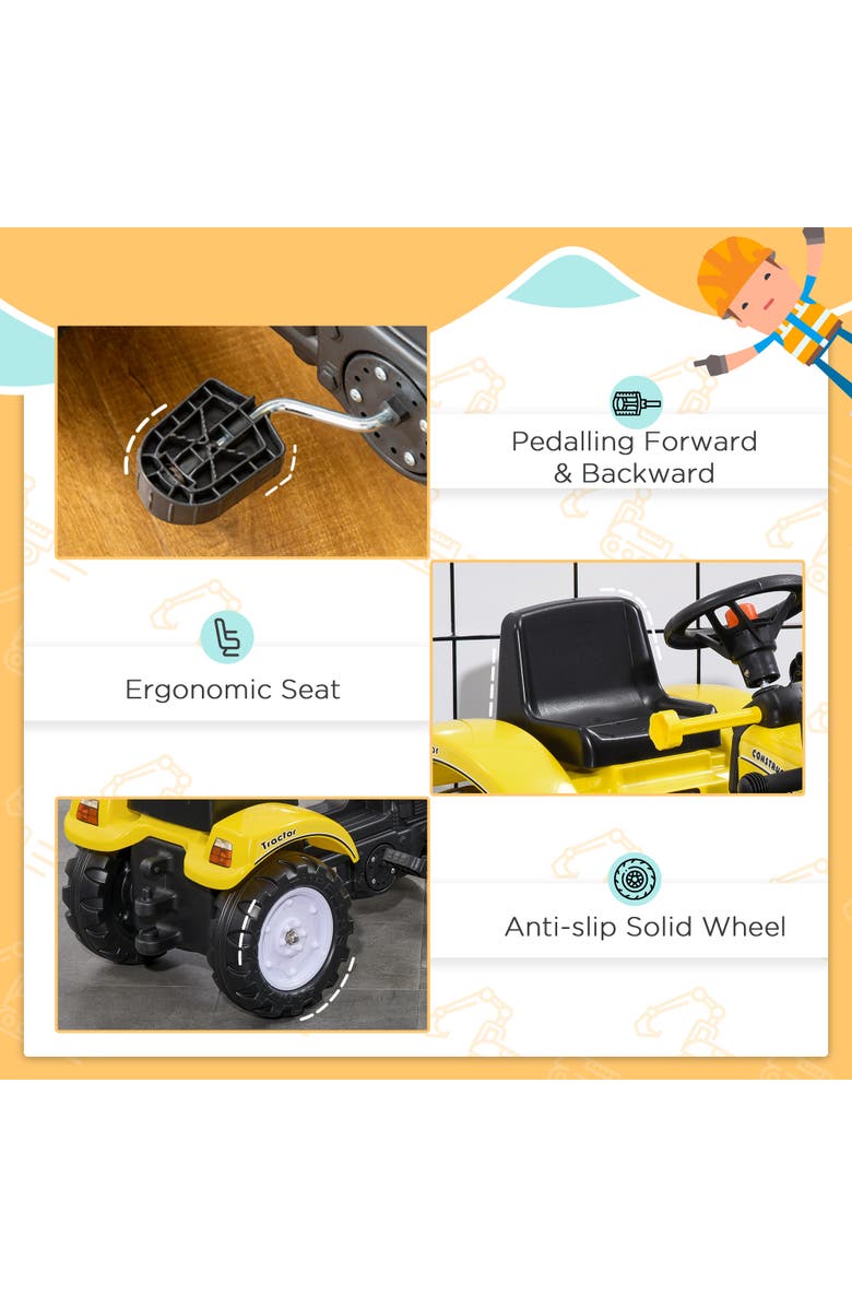 Aosom Kids Manual-Pedal Excavator with Front Loader, Alternate, color, Yellow