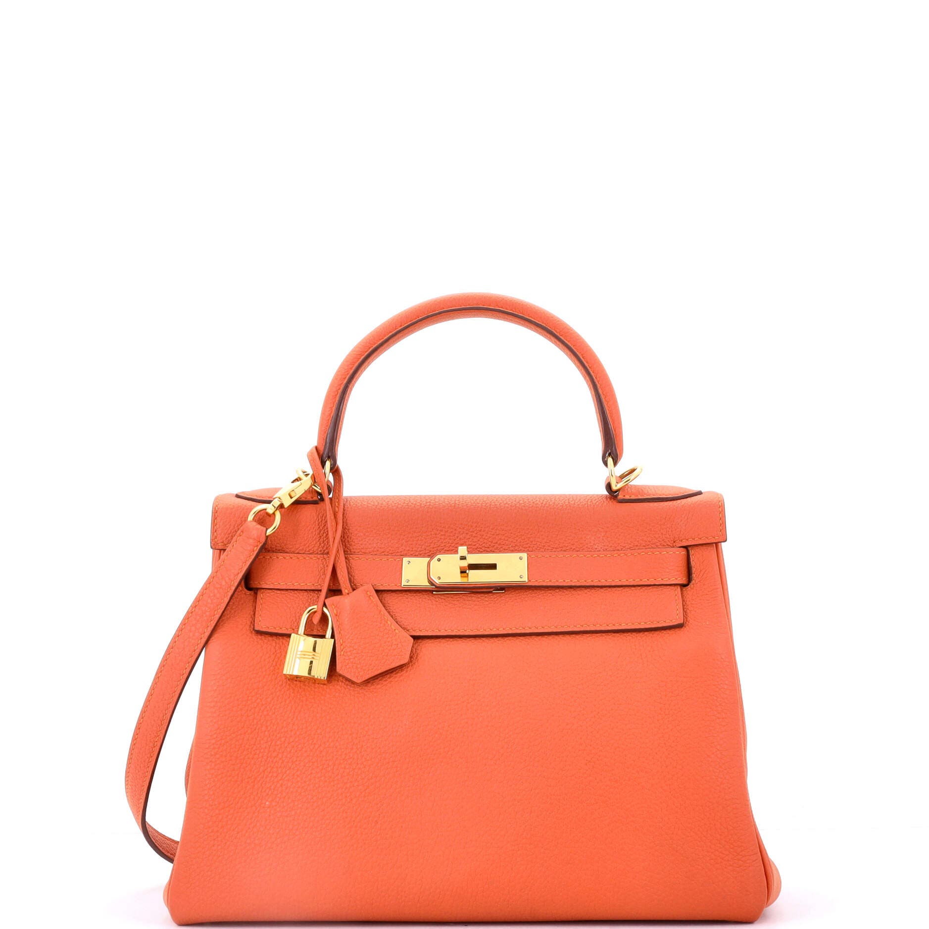 Pre-Owned Hermes Kelly Handbag Orange Togo with Gold Hardware 28, Main, color, Feu