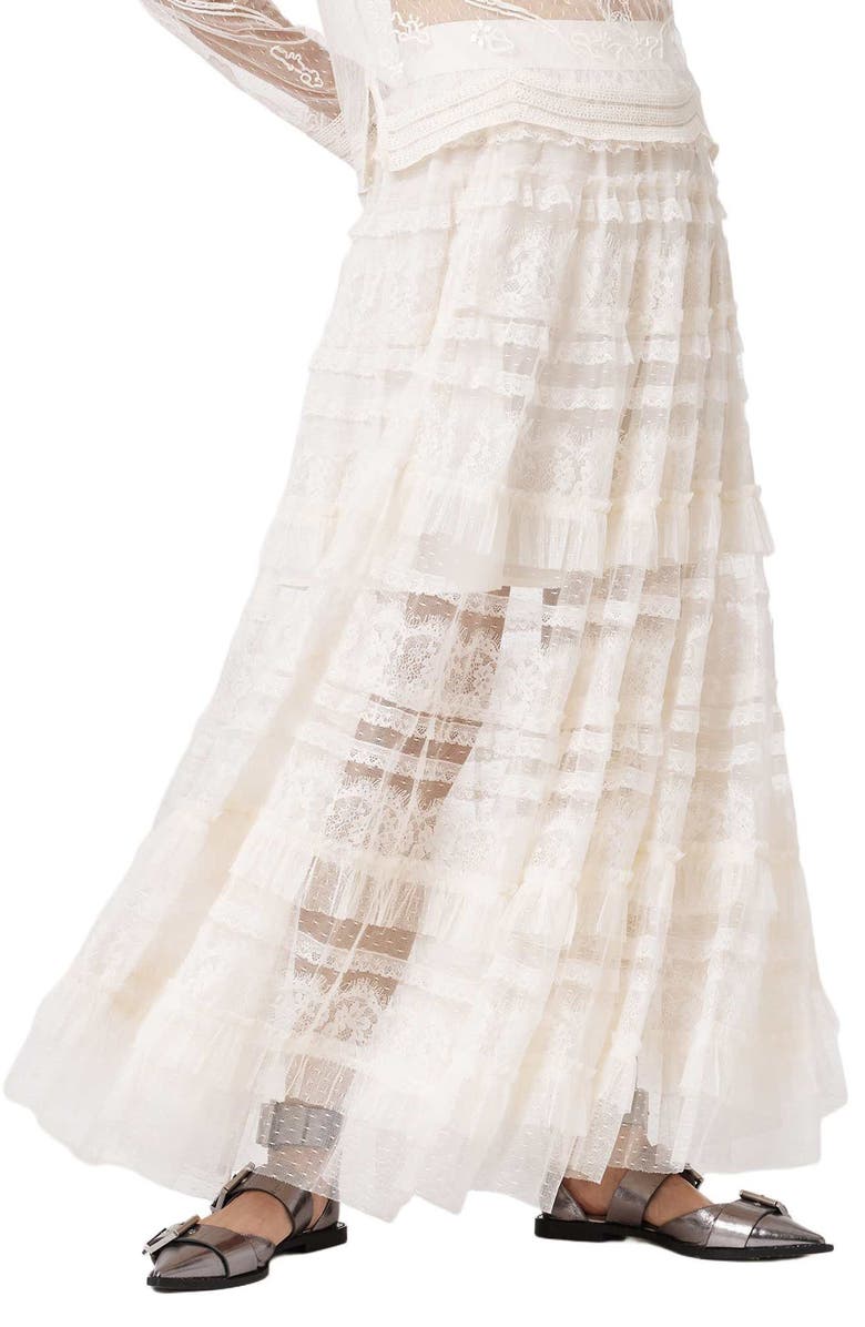 AllSaints Arlea Lace & Tulle Skirt, Main, color, Antique White