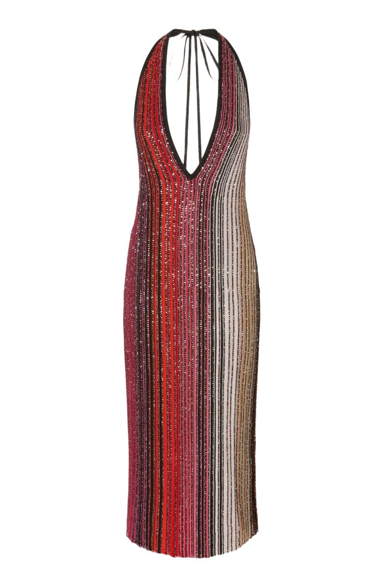 Missoni Striped Partialized Midi Dress With Sequins And V-neck, Alternate, color, Black & Red